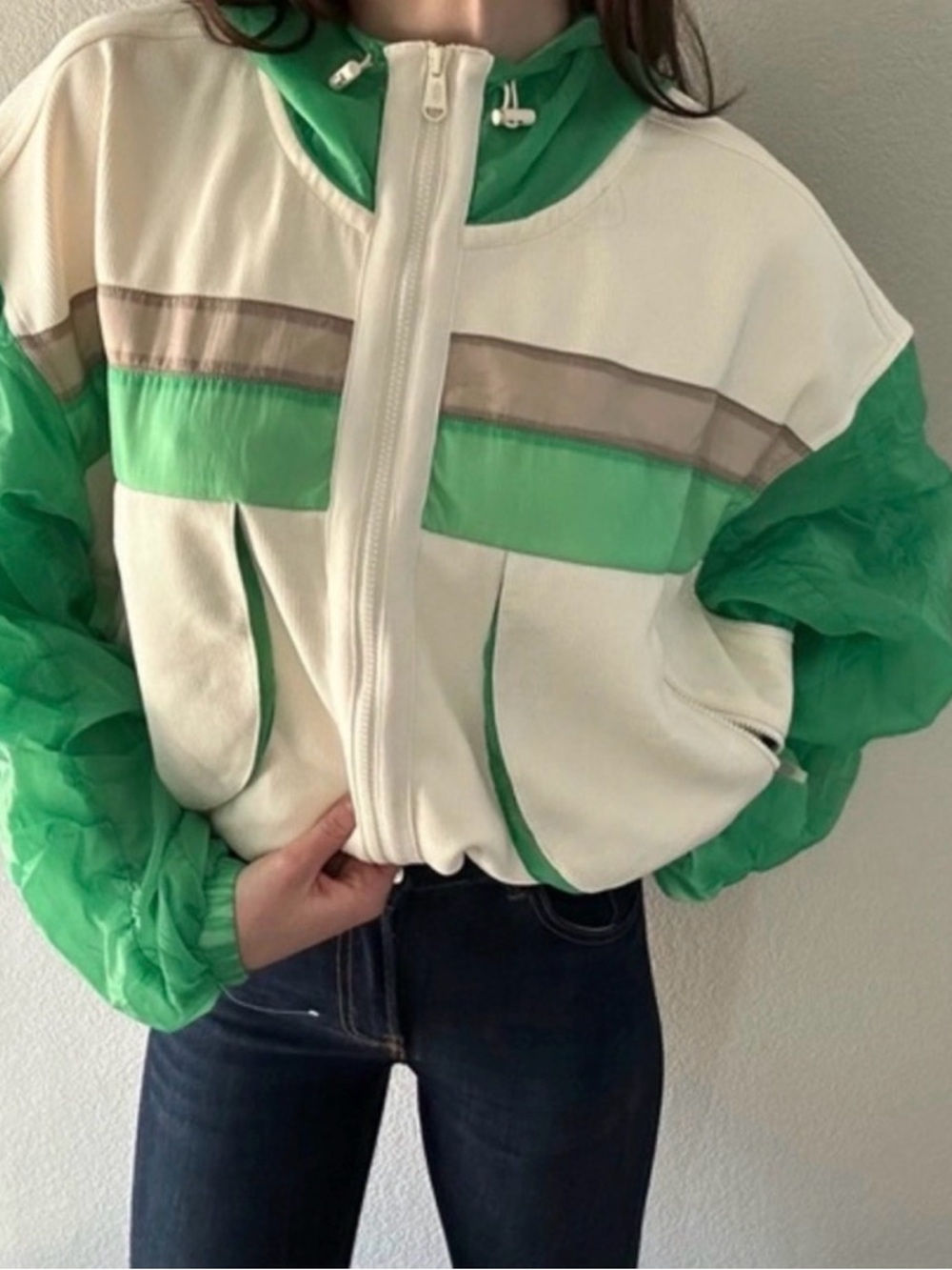 Free People Summer Breeze Retro Windbreaker Hoodie Bomber Jacket size s